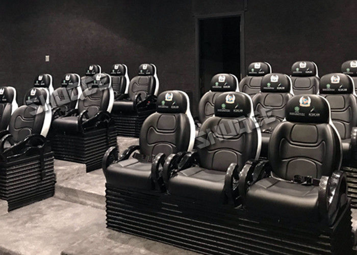 Aesthetic Genuine Leather Mobile 5D Cinema Three Seats In A Set For Amusement Park