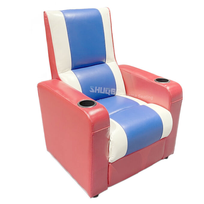 3D Colorful Movie Theater Seating VIP Leather Cinema Sofa With Cup Holder 4