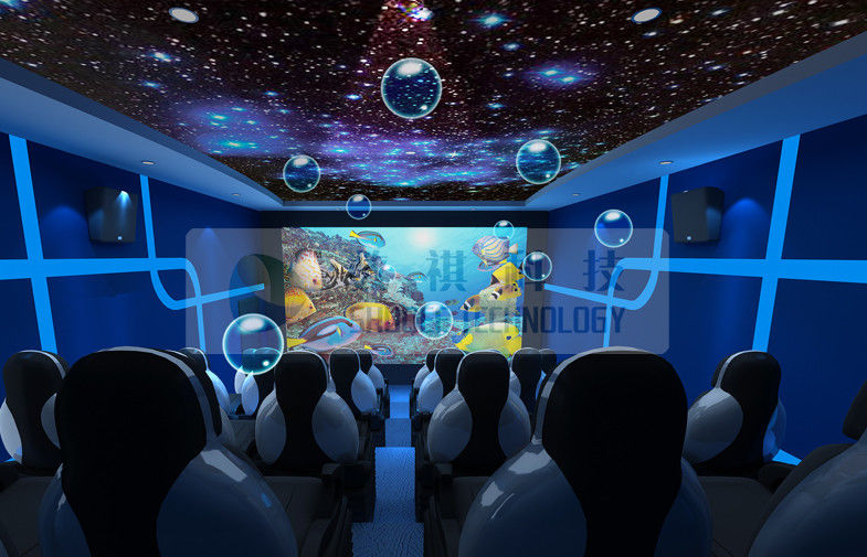 Entertainment 5d Mobile Cinema Motion Chairs With Snow , Bubble , Lightning Machine