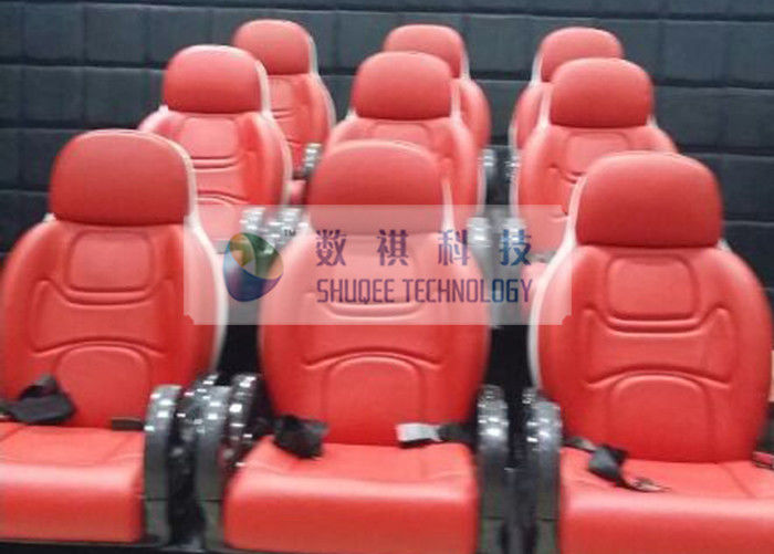 China Outside Mobile 6D Movie Theater 3 / 4 Seat Per Set Motion Chairs With Red Color factory