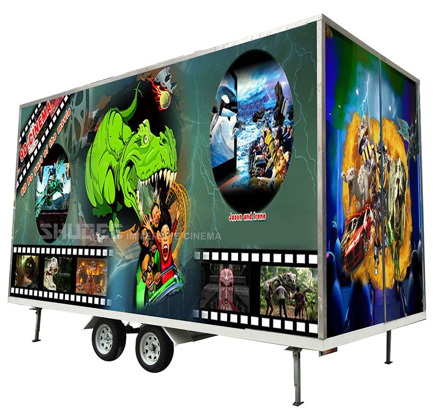 China Flexible Mobile 5D Cinema With Trailer And 12 Red Motion Electric Seats factory