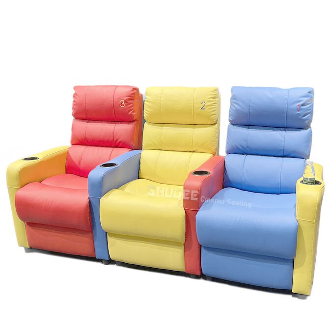 3D Colorful Movie Theater Seating VIP Leather Cinema Sofa With Cup Holder 6