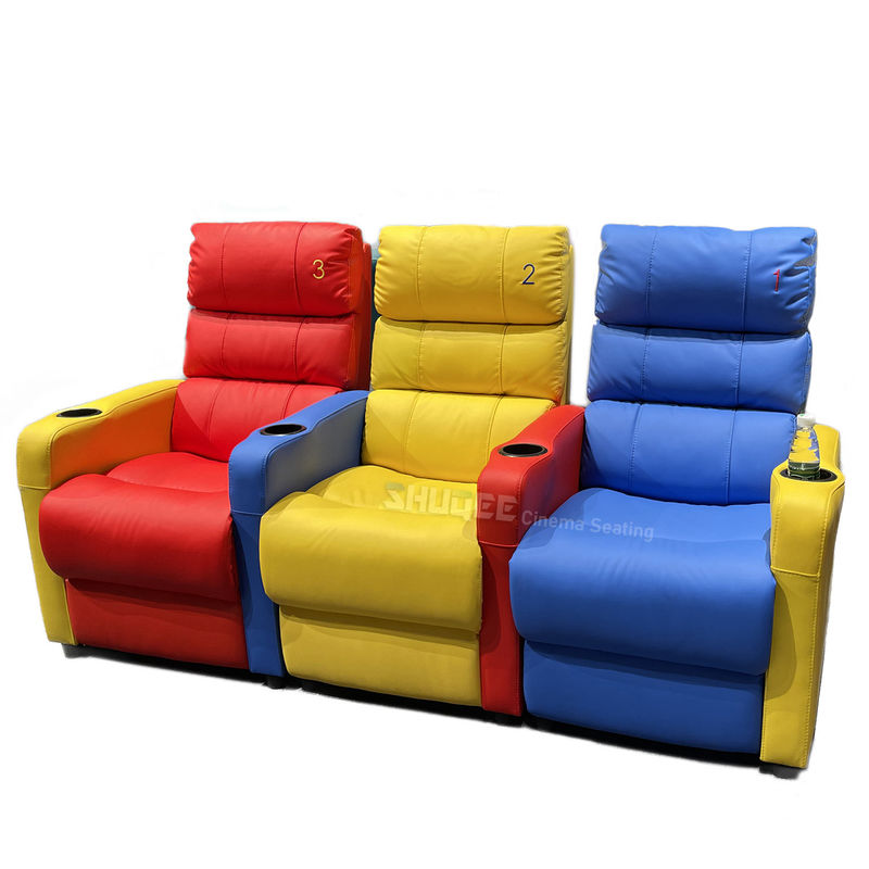 China 3D Colorful Home Cinema Sofa VIP Leather Theater Seat With Electric Recliner factory