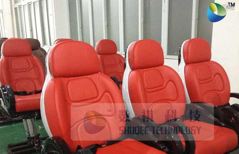 Outside Mobile 6D Movie Theater 3 / 4 Seat Per Set Motion Chairs With Red Color