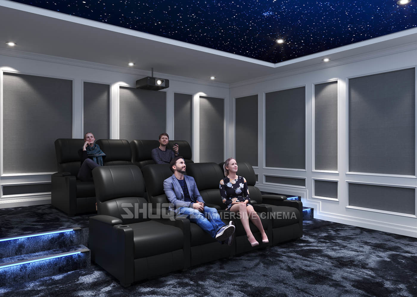 Home Cinema System With Black Recliner Sofa / Projects / Speakers / Screen